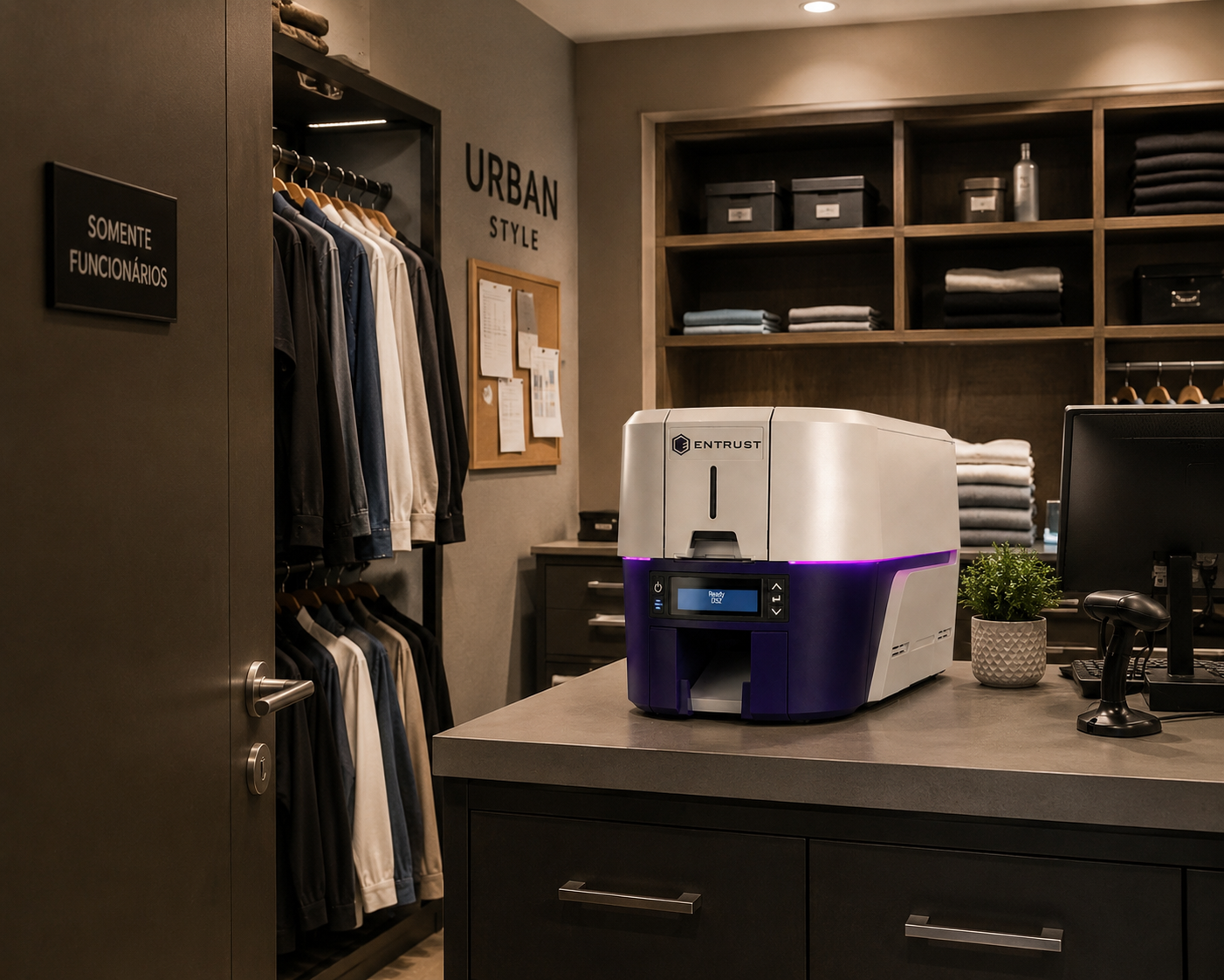 Impressora Datacard em ambiente comercial